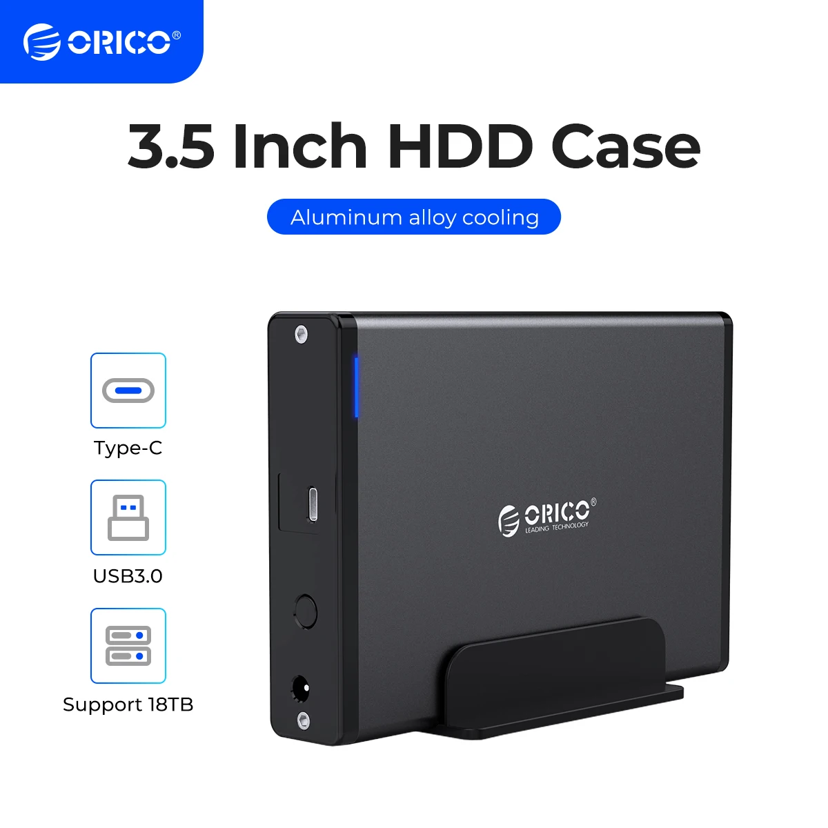ORICO 3,5 polegadas HDD Case Tipo-C e USB3.0 Gabinete de disco rígido SATA para USB 3.1 Leitor de disco rígido externo para HDD de 2,5/3,5 ''