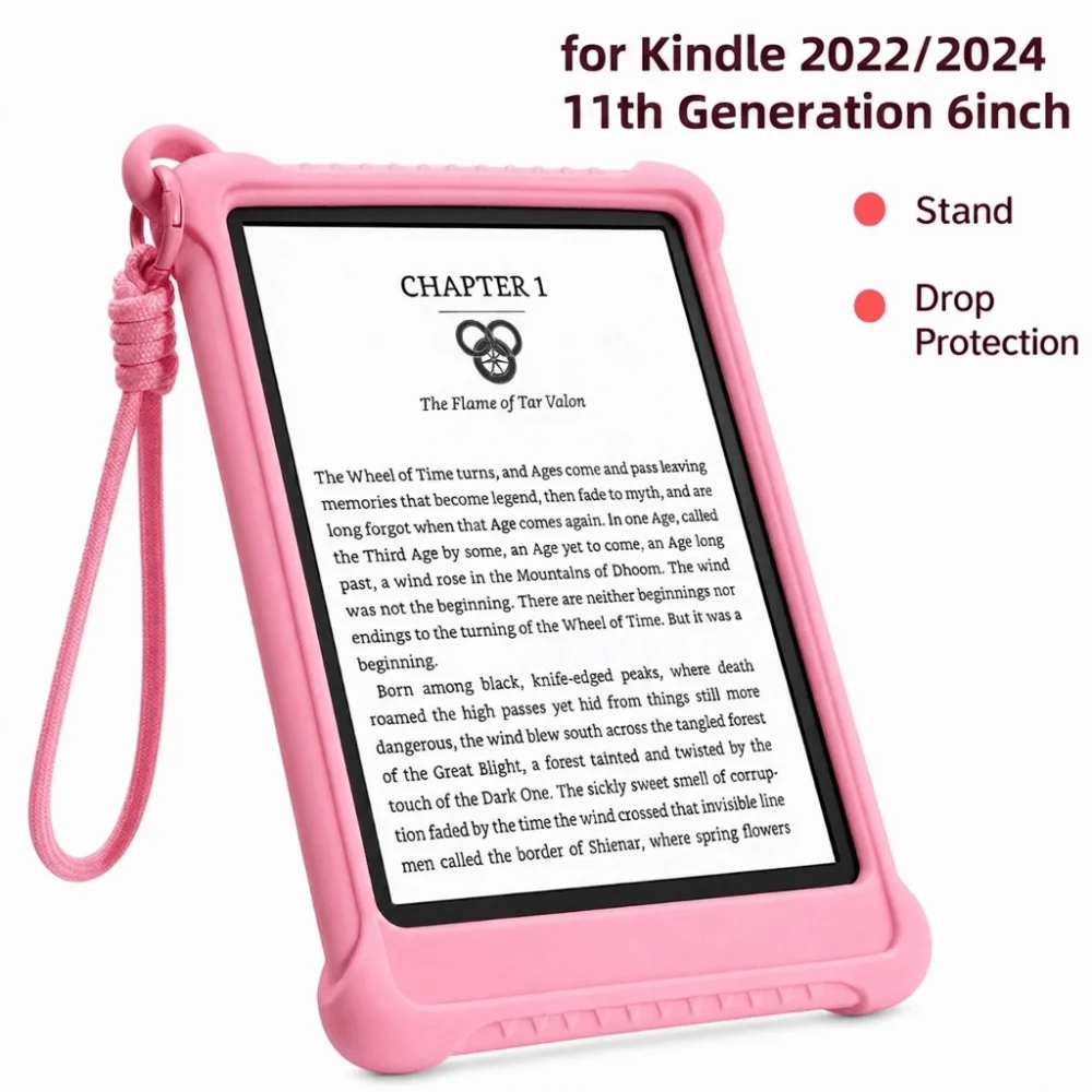 Capa de silicone para e-reader com alça de mão, suporte, proteção resistente ao desgaste e à prova de choque para Kindle 2024/2022 11ª Geração