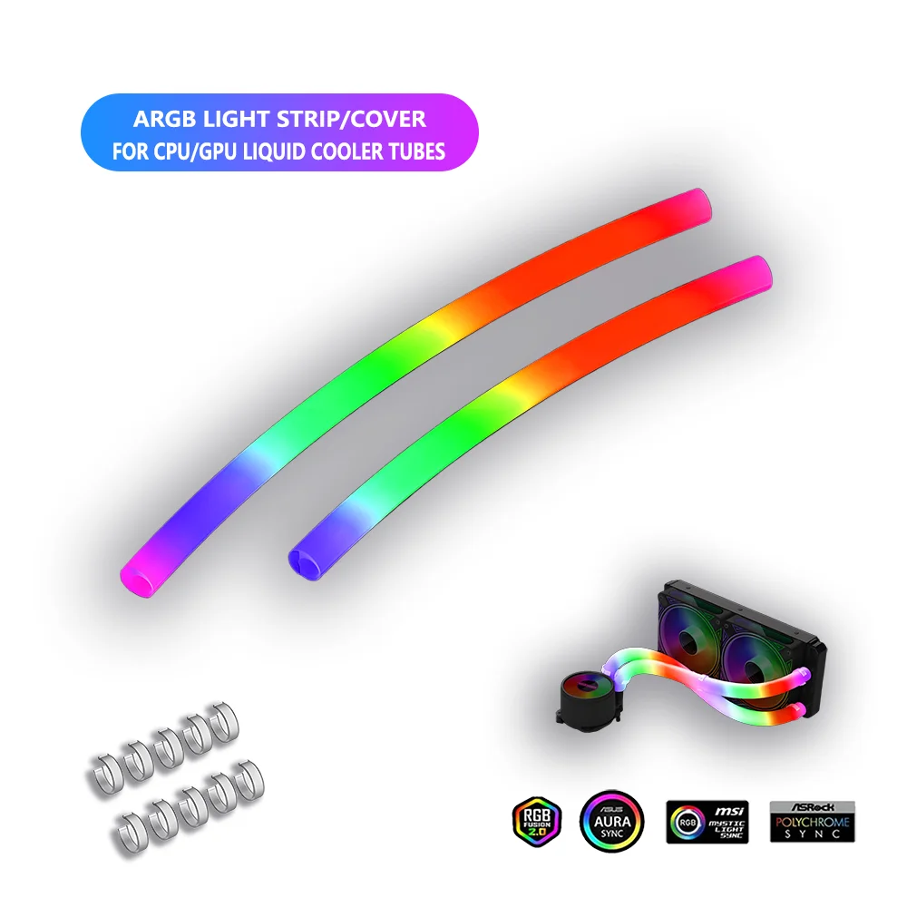 Flexível 5v argb led tubo de néon luz tira capa manga para jogos pc aio 120 240 360 cpu água líquido refrigerador modding