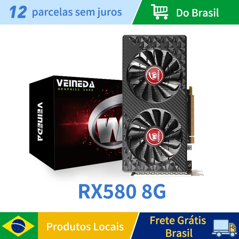 Veineda original rx580 8g placa gráfica gddr5 memória vídeo pc placa de jogos pcie3.0 dvi dp para computador desktop cartão amd