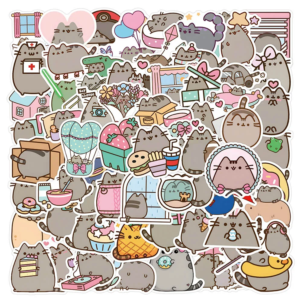 55-110 Adesivos de Gato Estilo Pusheen, Impermeáveis, para Decoração de Skateboard, Caderno, Telefone, Brinquedos 55-110 Adesivos de Gato Estilo Pusheen, Impermeáveis, para Decoração de Skateboard, Caderno, Telefone, Brinquedos