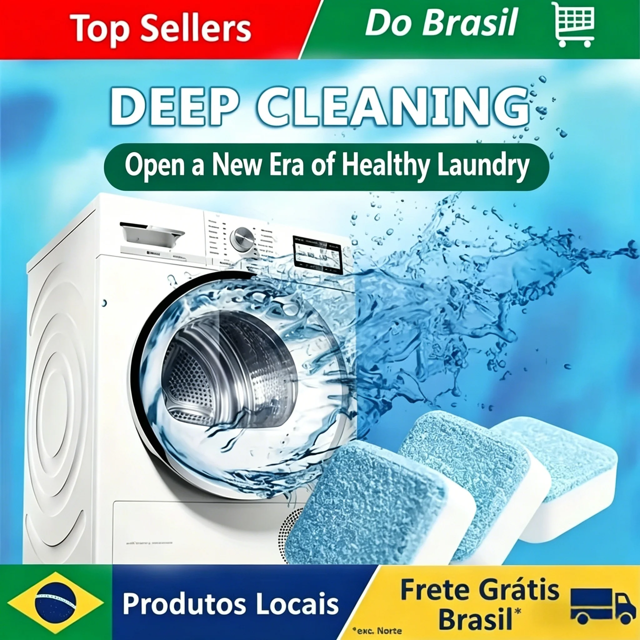 Tabletes de Limpeza para Máquina de Lavar Roupa (1 Unidade) - Limpeza Profunda para Máquinas de Carga Frontal e Superior HE - Brasil Tabletes de Limpeza para Máquina de Lavar Roupa (1 Unidade) - Limpeza Profunda para Máquinas de Carga Frontal e Superior HE - Brasil