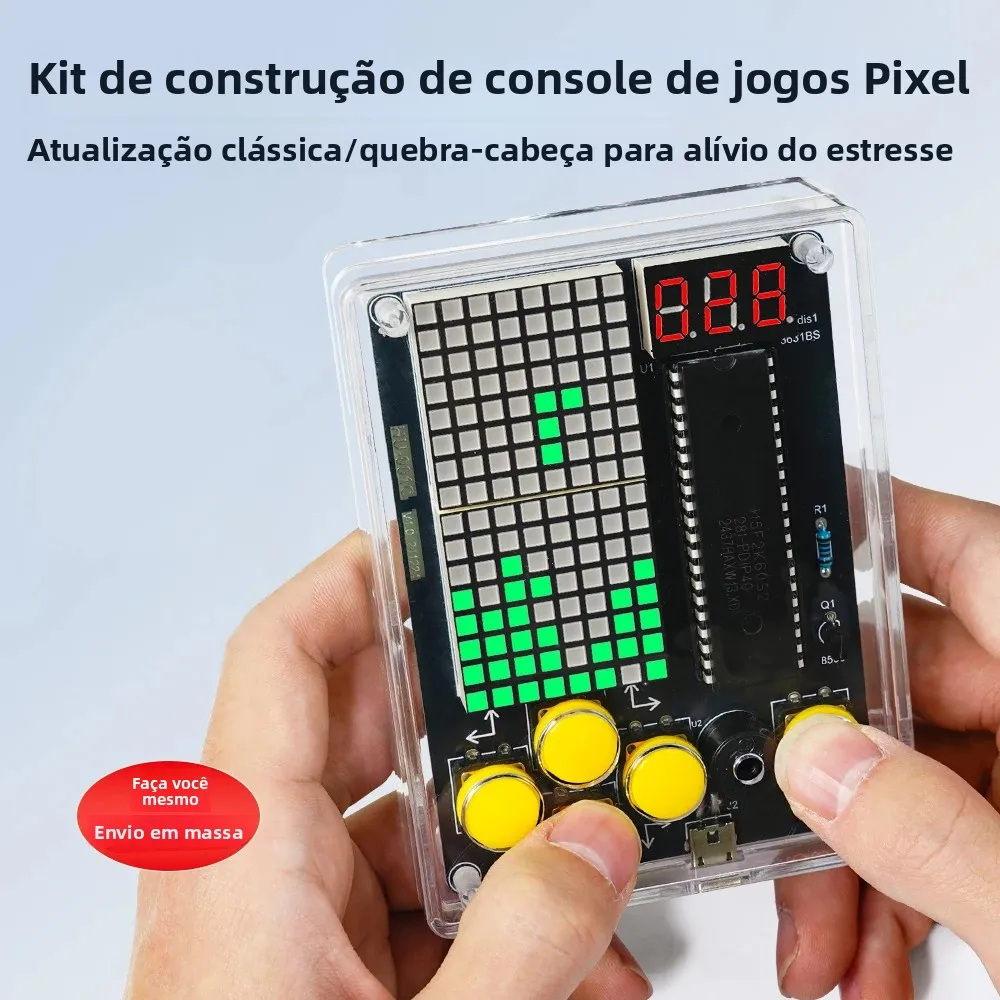 Kit DIY Eletrônico: Console de Jogo de 7 Pixels com Display LED de Matriz de Pontos Digital – Kit de Prática de Soldagem DIY para Crianças