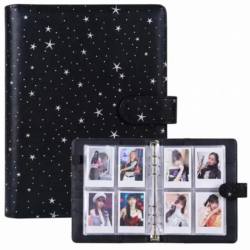 Nova Capa de Caderno A5 em Couro PU com Fecho Magnético, Caderno Pessoal de 6 Argolas para Organização, Planner e Porta-Cartões de Fotos
