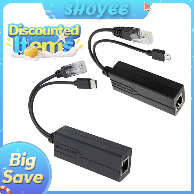 Divisor poe 48v a 5v micro usb tpye-c 100mbps e 1000mbps gigabit poe câmera injetor fonte de alimentação para huawei hikvision