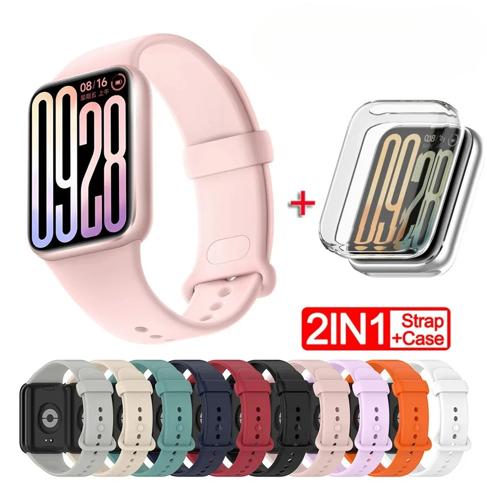 Pulseira de silicone macio e capa protetora completa de uma peça para Xiaomi Mi Band 9 Pro Strap Smart Band