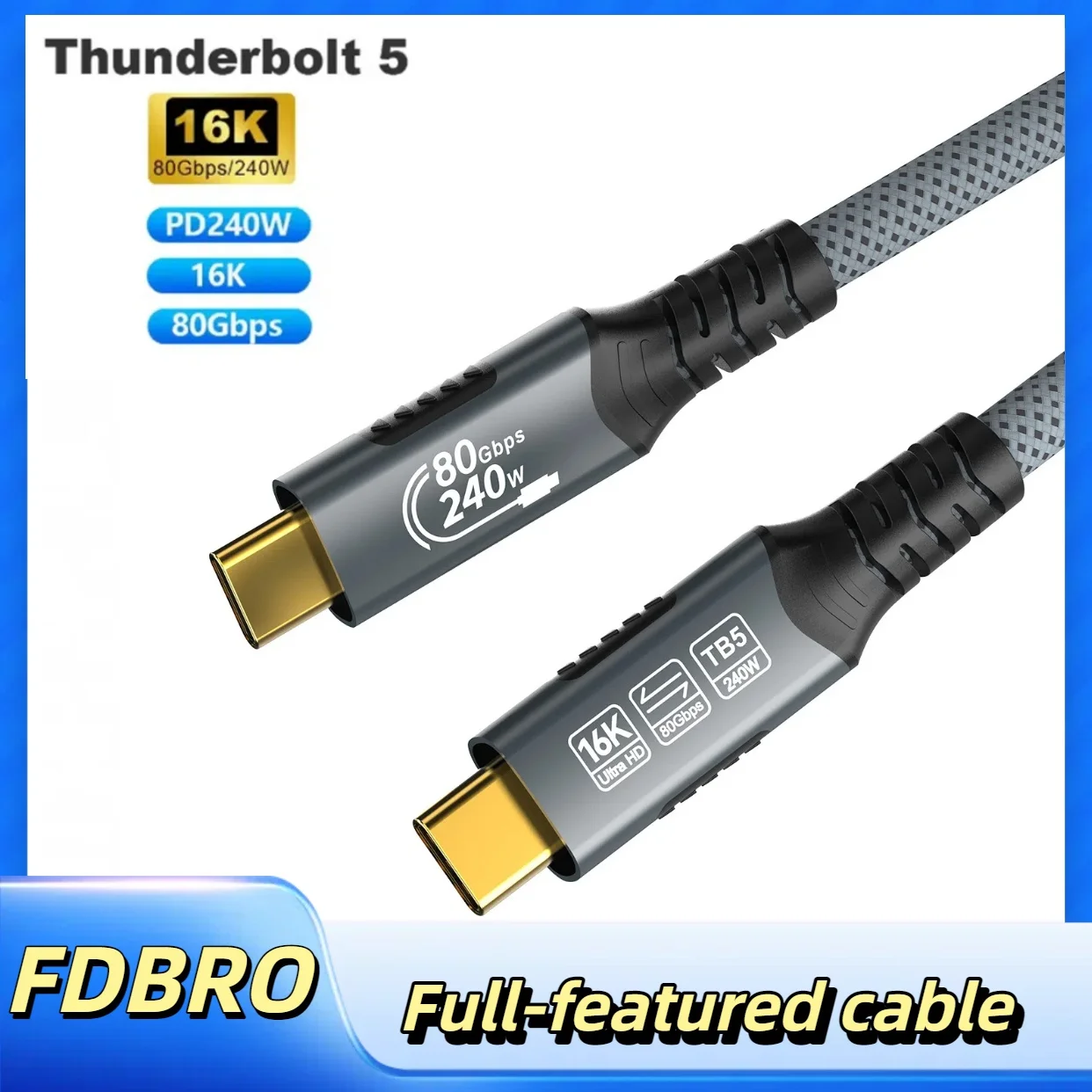 16k thunderbolt 5 cabo 80gbps ultra alta velocidade USB-C para usb 4.0 cabo completo para macbook pro ipad pro telefone portátil
