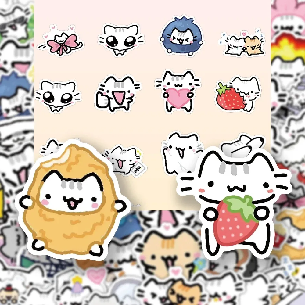 10/30/72 peças de Adesivos Engraçados e Fofos de Gato Pokky, Decalques de Meme de Animais Kawaii para Decoração DIY de Laptop, Geladeira, Skate, Diário e Bicicleta