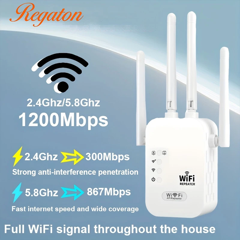 Repetidor WiFi Sem Fio 1200Mbps, Amplificador de Sinal WiFi Dual-Band 2.4G 5G, Extensor WiFi 802.11ac, Amplificador Gigabit WiFi, Roteador WPS