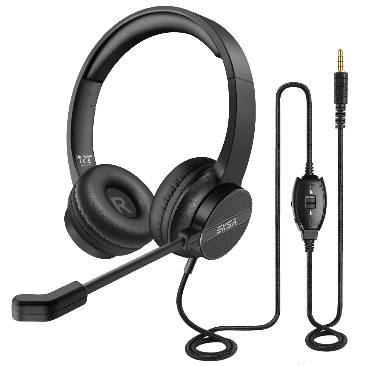 Fones de Ouvido com Fio EKSA com Microfone para PC/PS4/Xbox, Headset Gamer 3.5mm/USB, Headset para Centro de Chamadas/Traffic/Escritório Fones de Ouvido com Fio EKSA com Microfone para PC/PS4/Xbox, Headset Gamer 3.5mm/USB, Headset para Centro de Chamadas/Traffic/Escritório