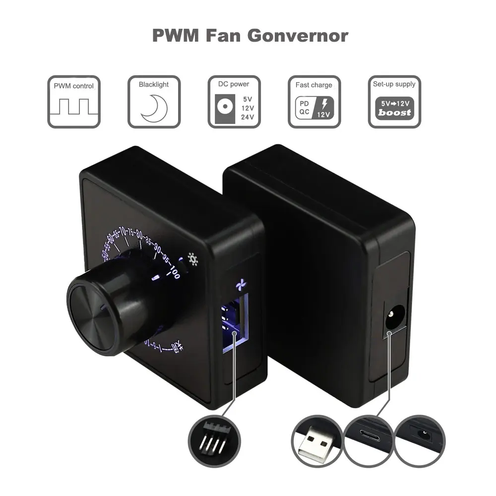 Controlador de Velocidade de Ventilador PWM de 4 Pinos Angitu com Carregamento Rápido PD QC e Fonte de Alimentação DC 24V/12V/5V para Refrigeração DIY