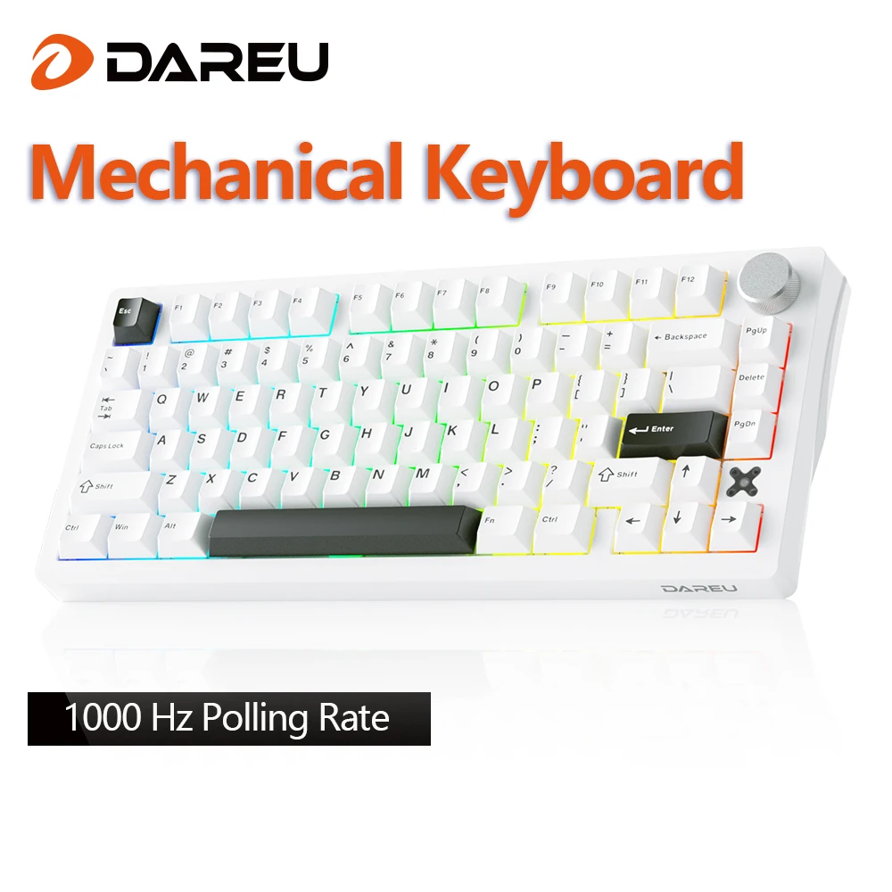 Teclado Mecânico DAREU para Jogos, Com Fio e Sem Fio, Hot Swappable, RGB, 4000mAh, 75% Gasket, Keycaps PBT, Teclado com Knob para Gamers