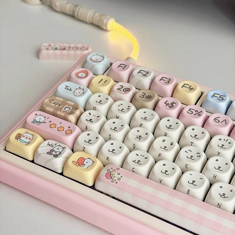 Teclas PBT Personalizadas 130 Teclas em Formato de Gato Siamês Fofo com Sublimação de Tinta Perfil MAO para Teclado Mecânico Gamer MX