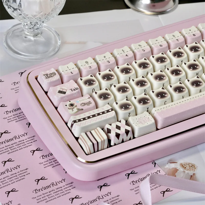 Teclas PBT Personalizadas 130 Teclas em Formato de Gato Siamês Fofo com Sublimação de Tinta Perfil MAO para Teclado Mecânico Gamer MX