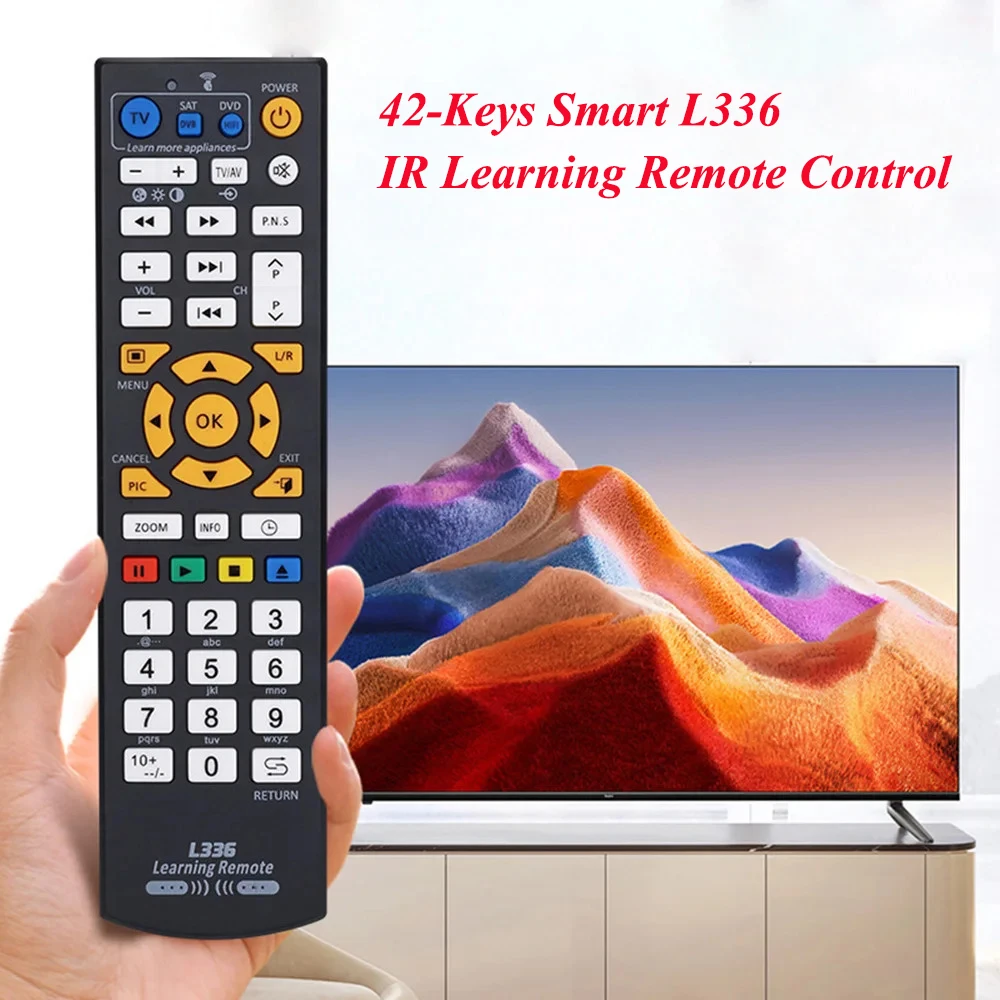 Controle Remoto Inteligente L336 de 42 Teclas com Aprendizado IR para CBL DVD SAT STB DVB HIFI TV BOX VCR STR com Função de Aprendizado