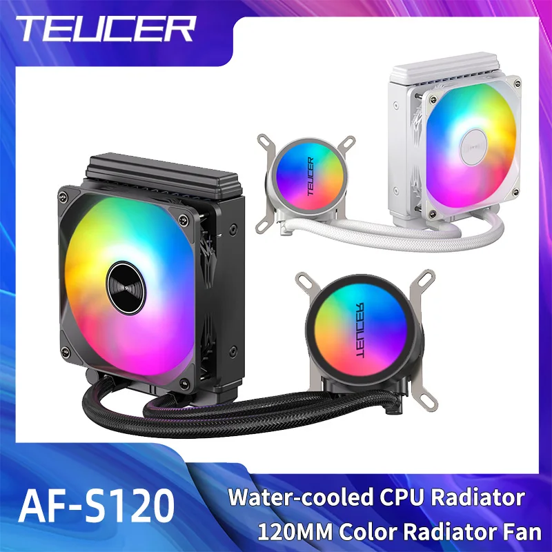 Teucer AF-S120 refrigerador de água 120mm rgb ventilador dissipador de calor líquido radiador integrado cpu refrigeração para intel lga115x 1200 1700 2011