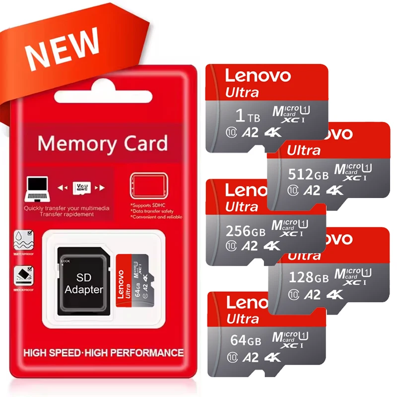 Cartão de memória Lenovo de 1 TB, alta velocidade, cartão de memória de 128 GB, cartão Micro SD de 512 GB, 256 GB, classe 10, cartão TF para telemóvel, tablet e drones. Cartão de memória Lenovo de 1 TB, alta velocidade, cartão de memória de 128 GB, cartão Micro SD de 512 GB, 256 GB, classe 10, cartão TF para telemóvel, tablet e drones.