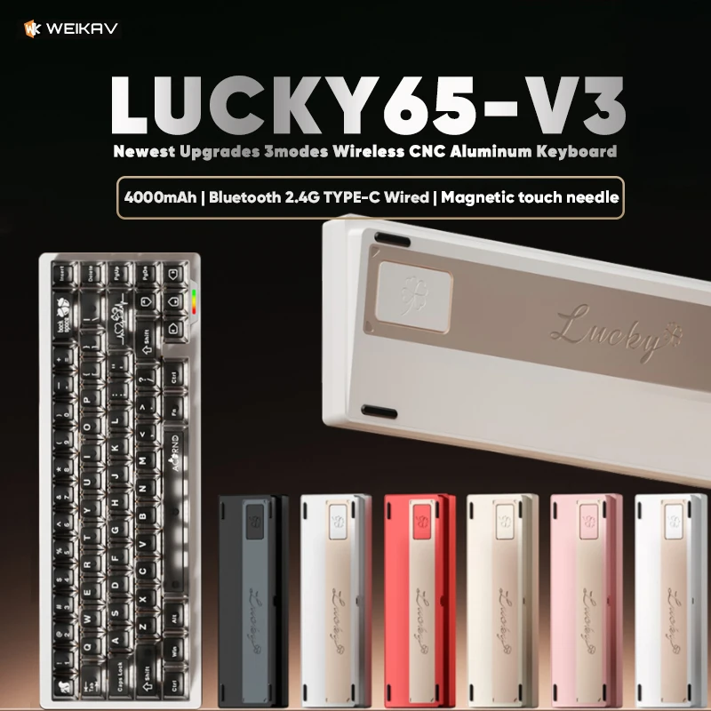 Teclado Mecânico Sem Fio Weikav Lucky65 V3 NUT75 NUT65 Kit de Alumínio 60% 75% Bluetooth 2.4G Com Fio RGB Hotswap Gamer
