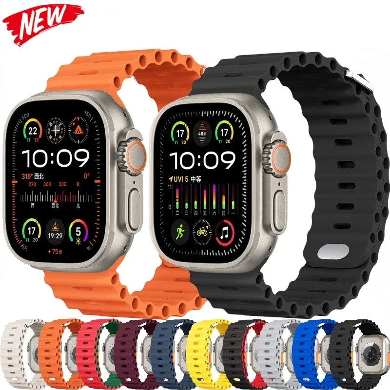 Pulseira oceano para apple watch ultra 2 band 49mm 9 8 7 45mm 41mm pulseira de silicone iwatch 6 5 4 3 se 44mm 40mm 42mm banda