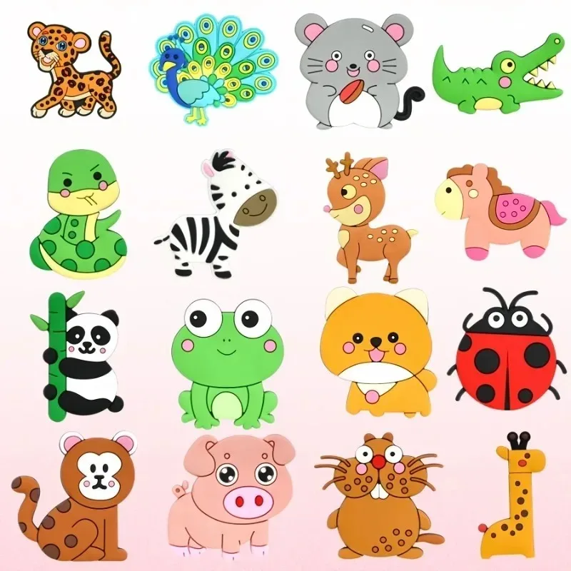 Conjunto de 12 ímãs de geladeira de animais fofos com elefante, girafa, vaca, ovelha, coala, panda, sapo e outros - decoração de plástico macio e colorido.