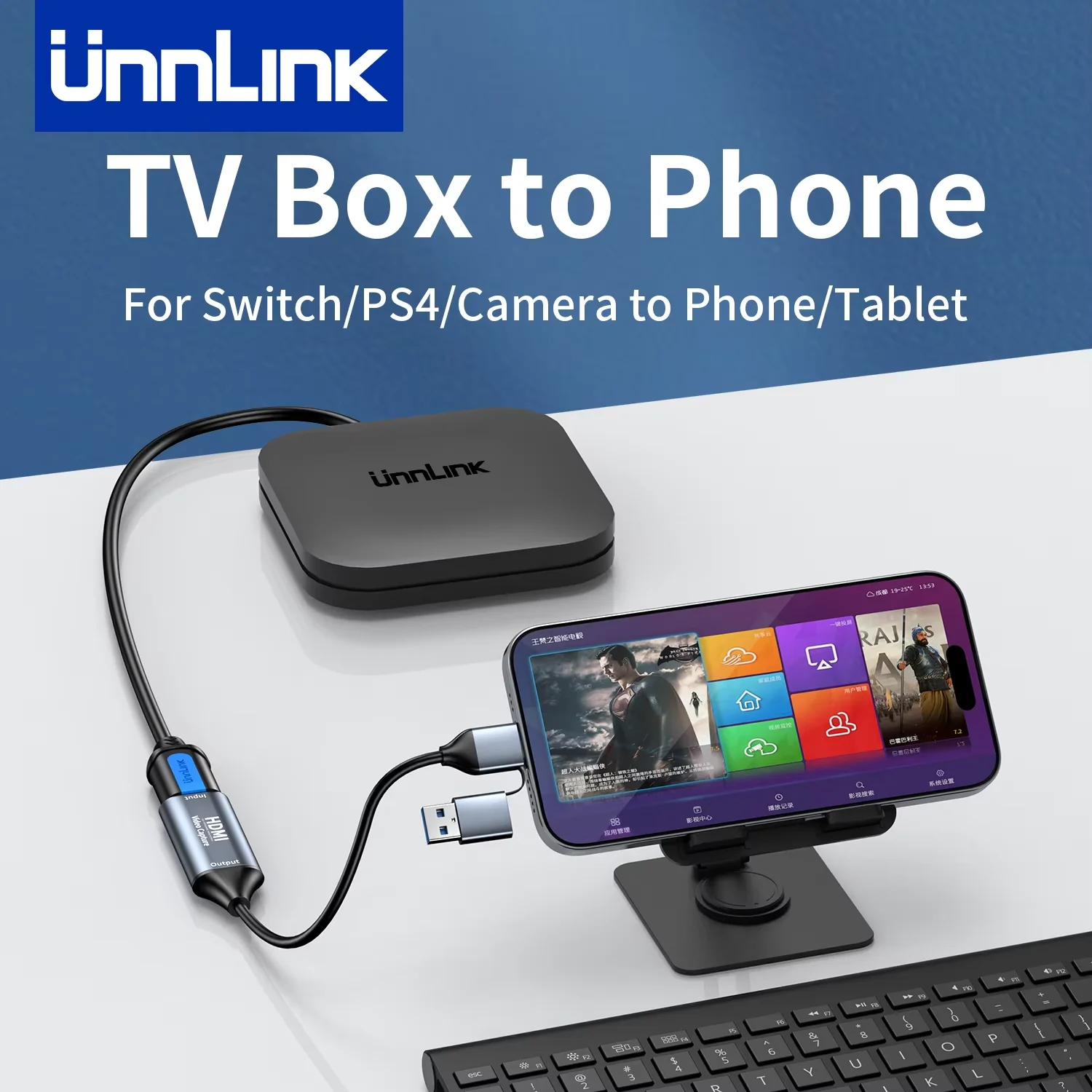 Placa de captura de vídeo Unnlink 1080P 60Fps HDMI para USB e tipo C para switch PS4 TV Box PC para telefone tablet Placa de captura de vídeo Unnlink 1080P 60Fps HDMI para USB e tipo C para switch PS4 TV Box PC para telefone tablet