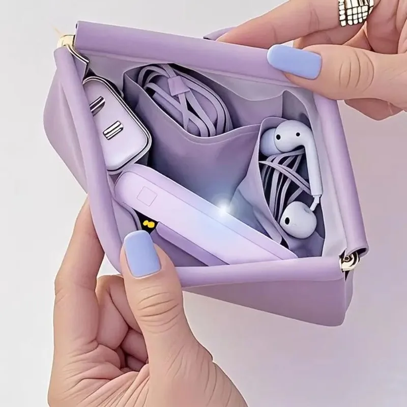 Bolsa de Armazenamento com Fechamento Automático, Bolsa para Fones de Ouvido com Fio, Porta-Moedas de PU, Mini Bolsa Portátil para Batom e Maquiagem Bolsa de Armazenamento com Fechamento Automático, Bolsa para Fones de Ouvido com Fio, Porta-Moedas de PU, Mini Bolsa Portátil para Batom e Maquiagem