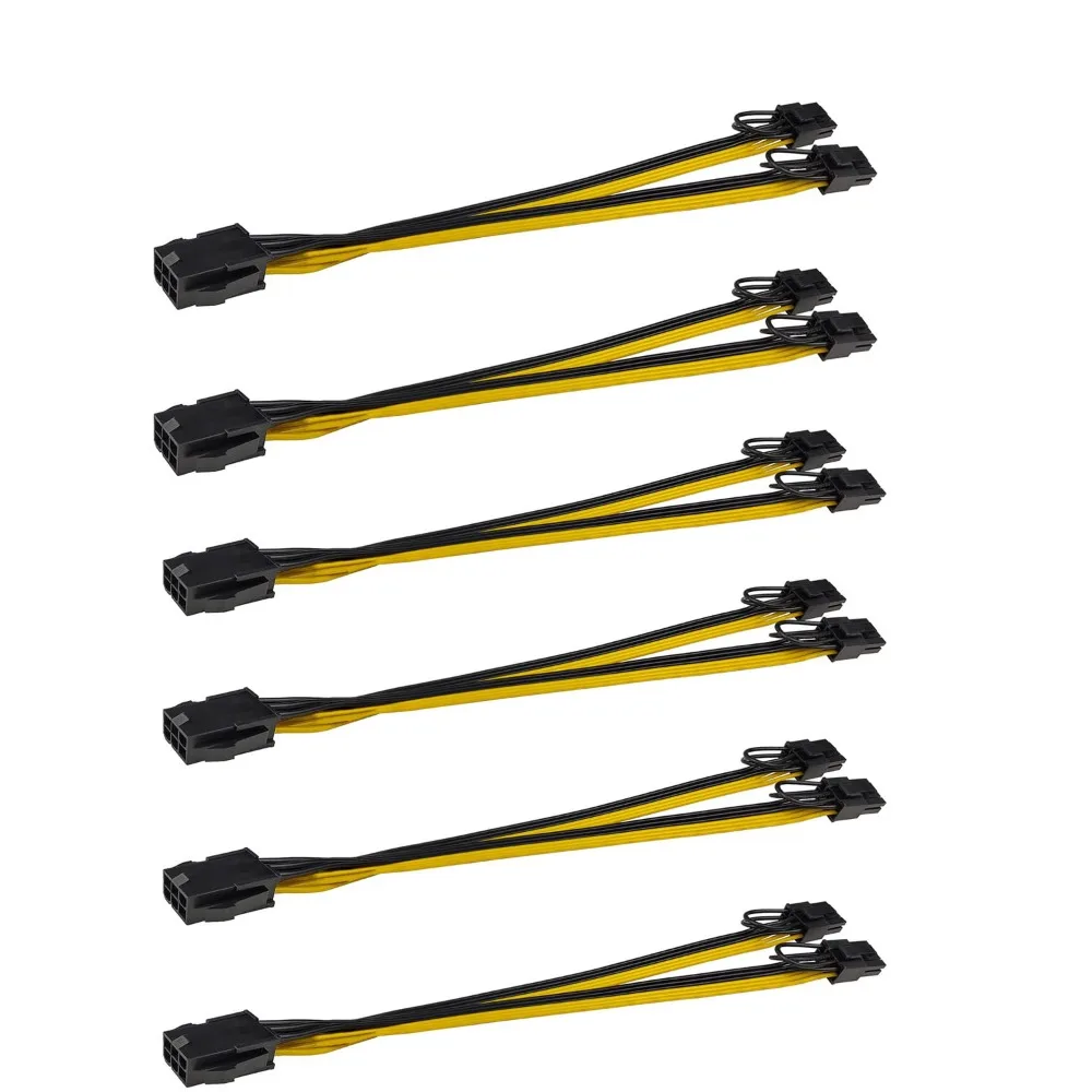 6 peças ul1007 18awg pci-e 6 pinos fêmea para duplo 8 pinos (6 + 2) y-divisor f/m adaptador gpu placa de vídeo cabo adaptador de alimentação