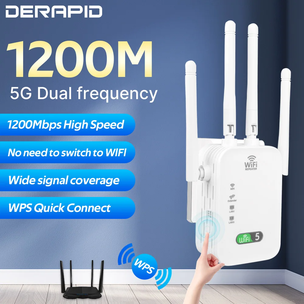 Repetidor wi-fi 1200mbps amplificador sem fio banda dupla 2.4g 5ghz rede amplificador de sinal de longo alcance para escritório em casa amplificador wi-fi