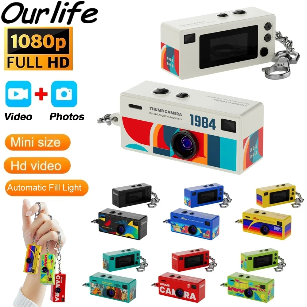 Câmera Digital Ourlife 1080P, Câmera de Chaveiro de 0,96 Polegadas, Retro, Suporte para Cartão de Memória, Filmadora Muito Pequena com Flash