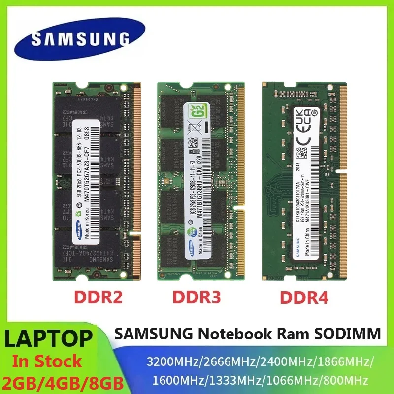 SAMSUNG Laptop Memoria DDR4 DDR3 DDR2 SODIMM Ram 16GB 8GB 4GB 2GB 2400 1600 1333 800 667MHz Notebook de alto desempenho Sodimm RAM