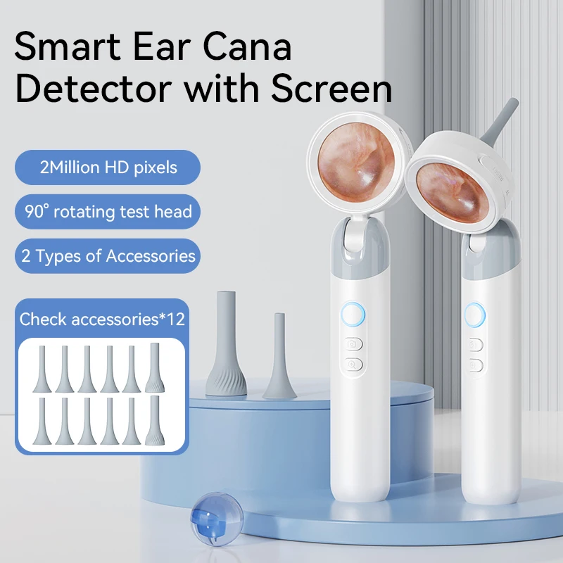 Otoscópio Digital para Limpeza de Ouvido, Câmera de 3.2mm para Cera de Ouvido, Zoom 4X, Tela de 1.38 Polegadas, HD 1080P, Cabeça Rotativa de 90 Graus
