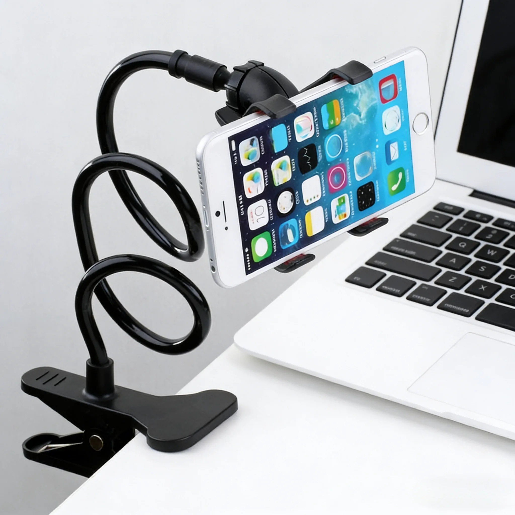 Suporte de Telefone Ajustável com Braço Longo, Clipe 360° Flexível Universal para Cama e Mesa, Compatível com Todos os Modelos de Smartphone