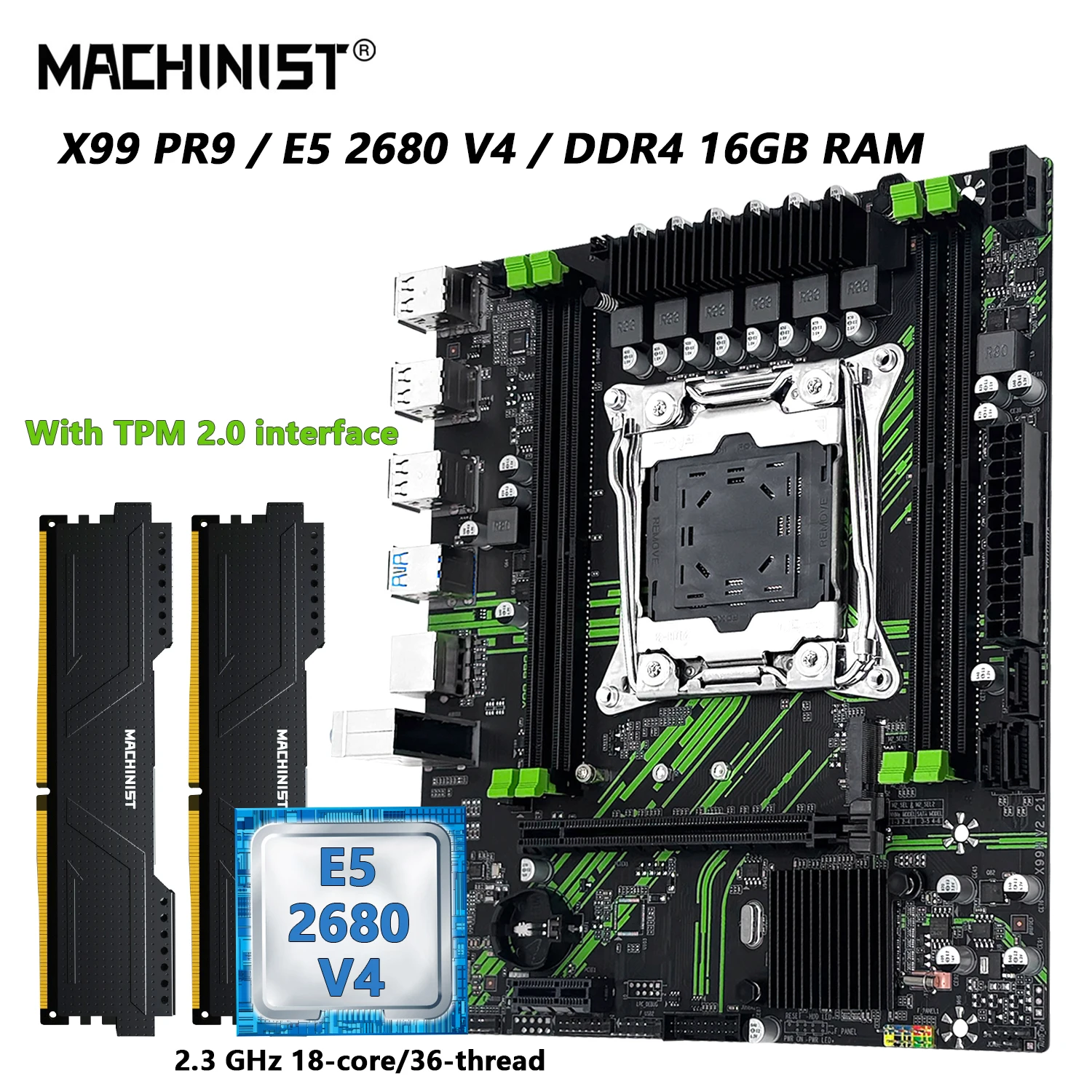 Placa-mãe MACHINIST X99 PR9 TPM2.0, kit opcional com CPU LGA 2011-3 Xeon E5 2680 V4 e RAM DDR4 de 16GB, USB3.0 NVME/SATA M.2