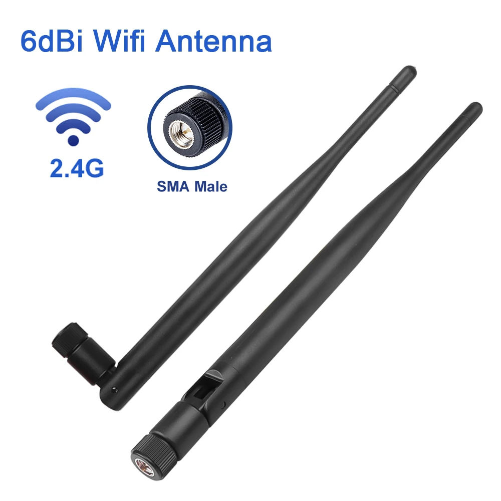 2 Antenas WiFi Sem Fio 2.4GHz 6dBi com Conector SMA Macho para Roteador, Placa de Rede, Drone, Câmera IP, Cabo Pigtail