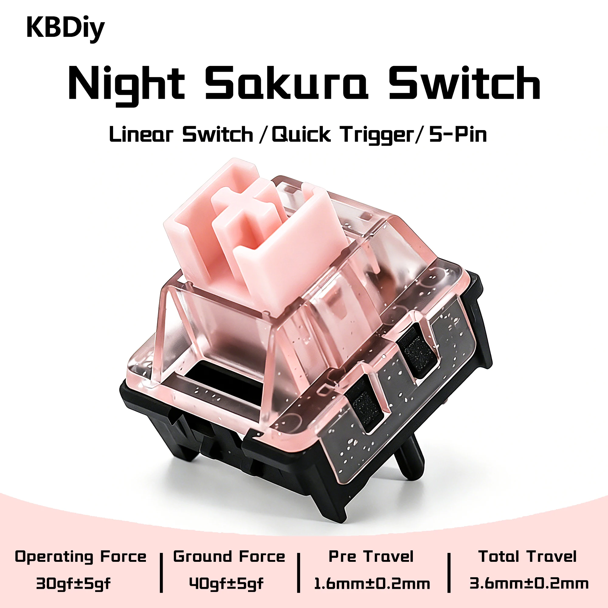 KBDiy Night Sakura Switch Glitter Pink 30gf 5Pin Linear Creamy Switches POM PC para Teclado Mecânico Gamer DIY 60%