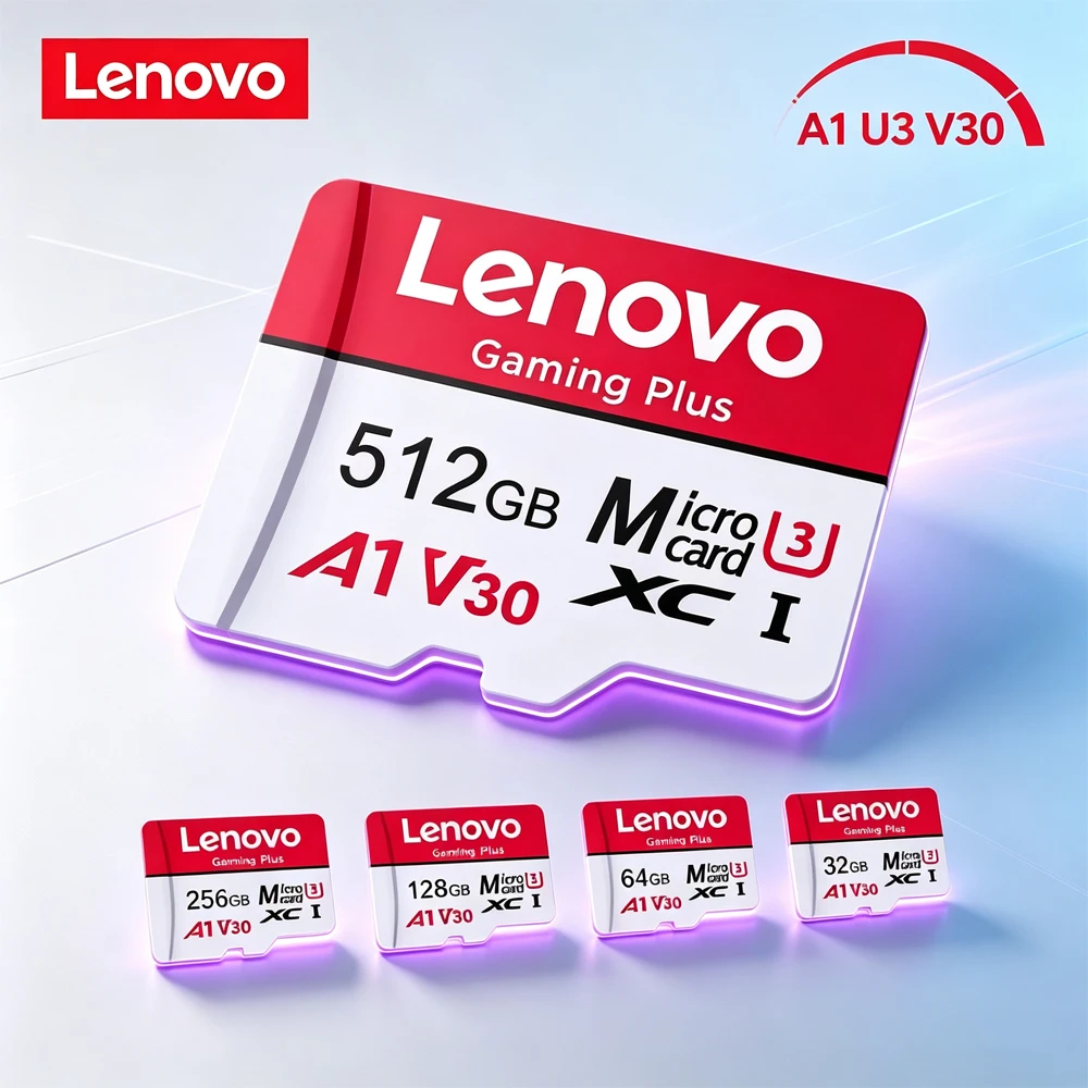 Cartão de Memória Lenovo Gaming Plus microSDXC-I 32GB 64GB 128GB 256GB 512GB A1 C10 U3 V30 4K UHD para Vídeo, Leitura de até 100M/s