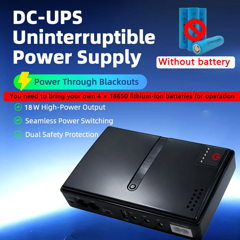 Adaptador de Energia Portátil Mini UPS de Grande Capacidade DC18W AC85-265Vac/50-60Hz 1A/2A 5V/9V/12V para WiFi, Roteador Adaptador de Energia Portátil Mini UPS de Grande Capacidade DC18W AC85-265Vac/50-60Hz 1A/2A 5V/9V/12V para WiFi, Roteador