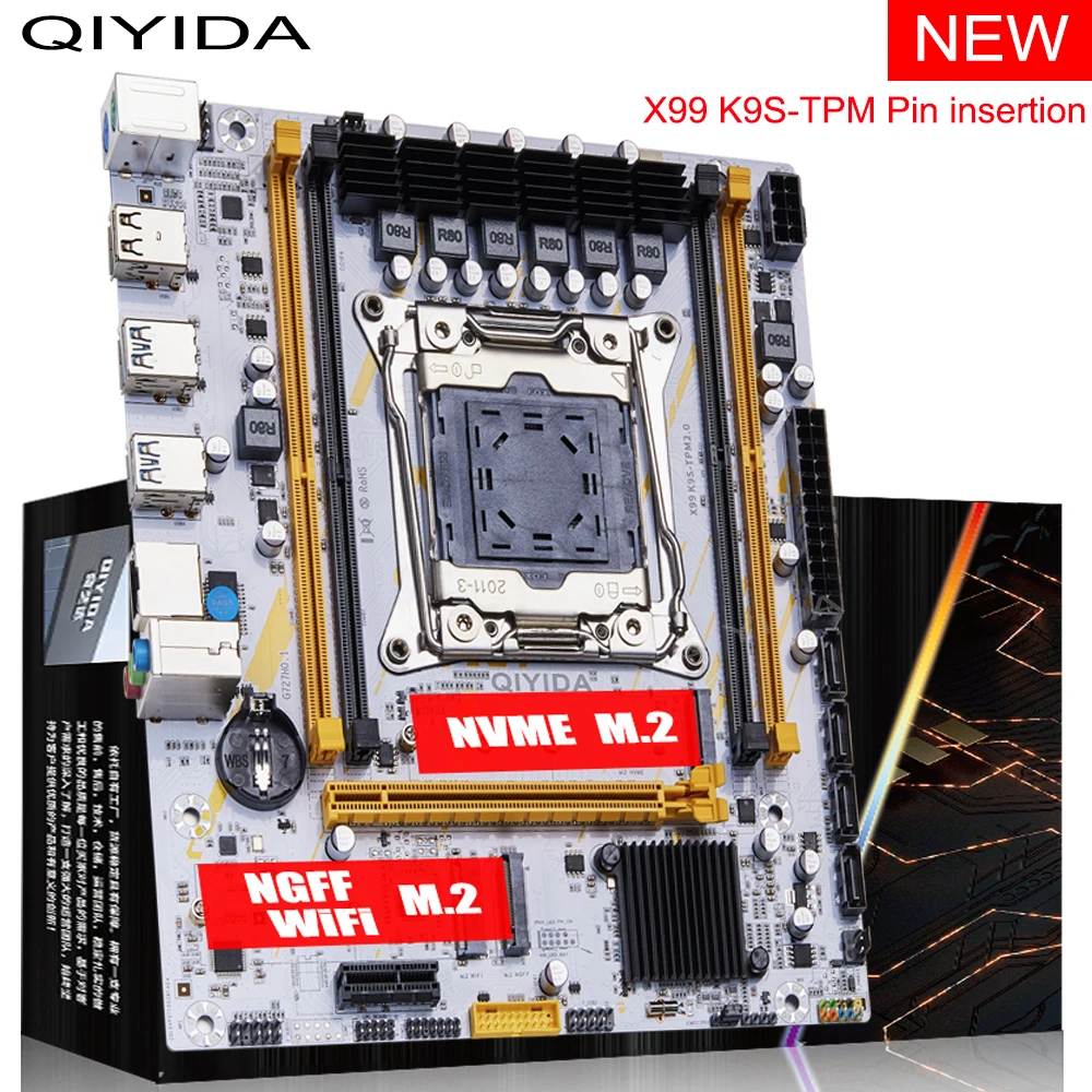 Placa-mãe QIYIDA X99 LGA 2011 3 X99 C612chip com slot M.2 Suporte Memória DDR4 SATA3.0 USB3.0 PCI16X tpm2.0 msi14pin