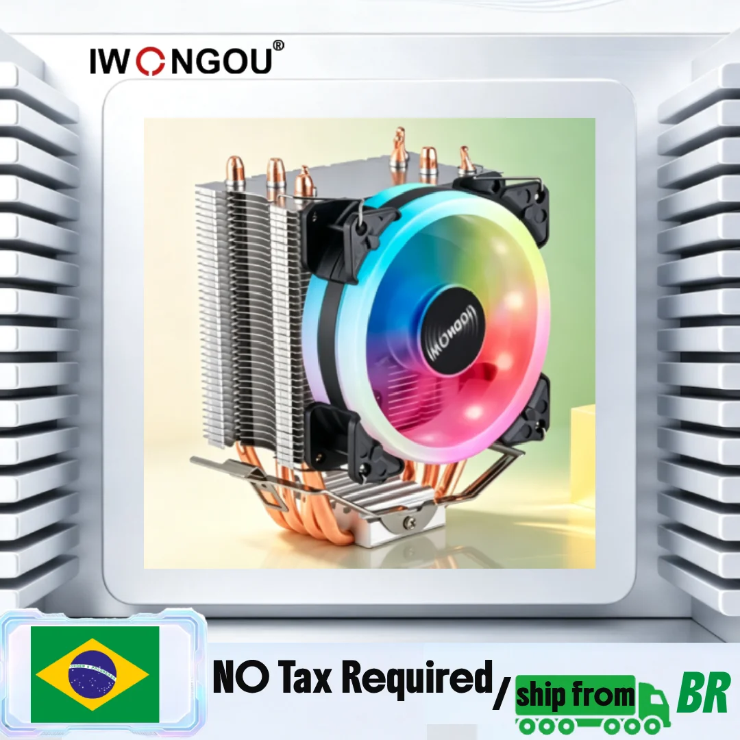 Cooler para Processador IWONGOU X99 Am4 com 4 Tubos de Calor, Radiador, Ventilador RGB de 90mm com Conexão PWM de 4 Pinos para Intel Lga 2011/1366/1700/AMD