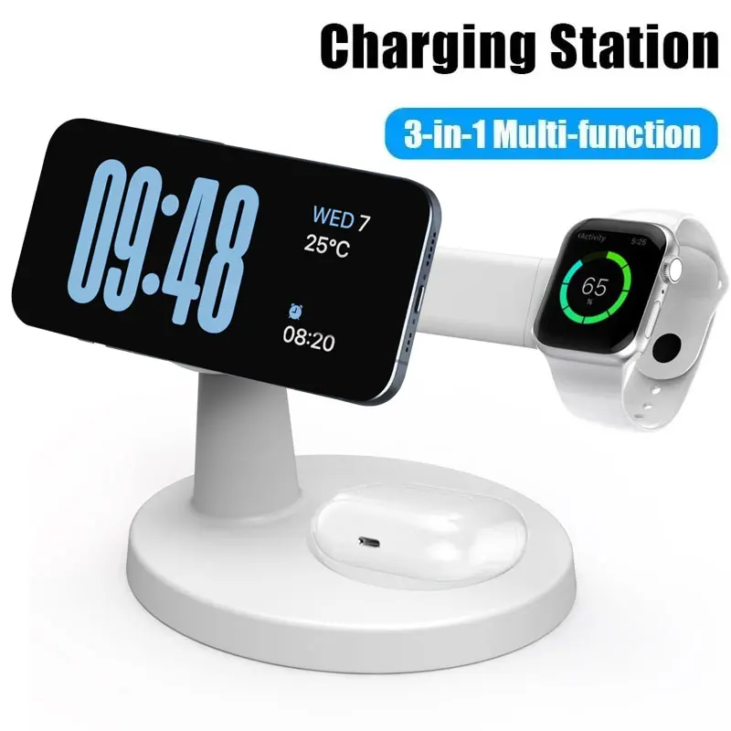 Suporte de carregador magnético sem fio 3 em 1 para magsafe iphone 16 15 14 13 pro max apple watch 9 8 airpods pro estação de carregamento rápido