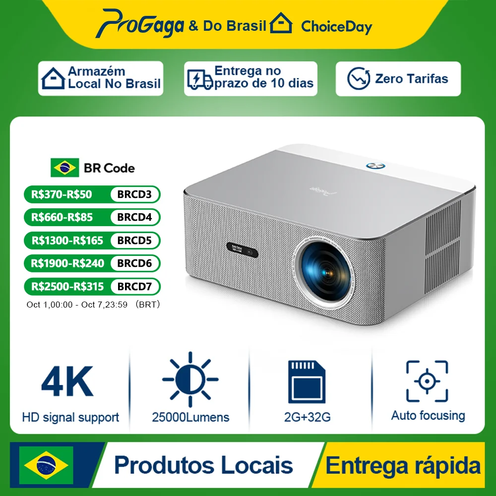 PROGAGA Projetor Android 1080P Full HD PG610W Projetor WiFi 4K Projetor de Filmes PG610 Smart Home Theater Projetor de Vídeo Portátil para Uso Externo