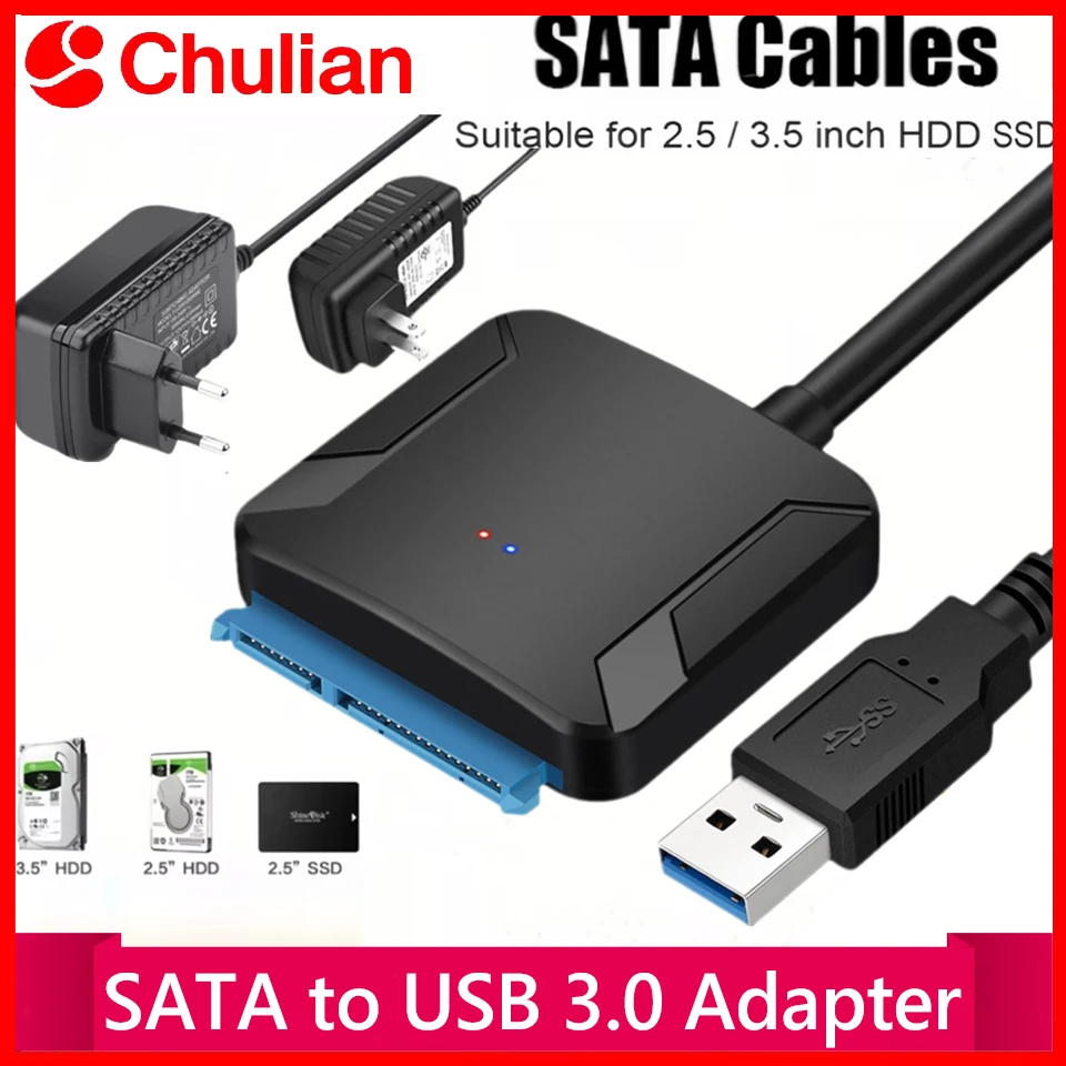 Cabo Adaptador SATA para USB 3.0 com Adaptador de Energia 12V Incluído, Conversor de Disco Rígido SATA III com Suporte UASP para SSD/HDD de 3.5/2.5 Polegadas
