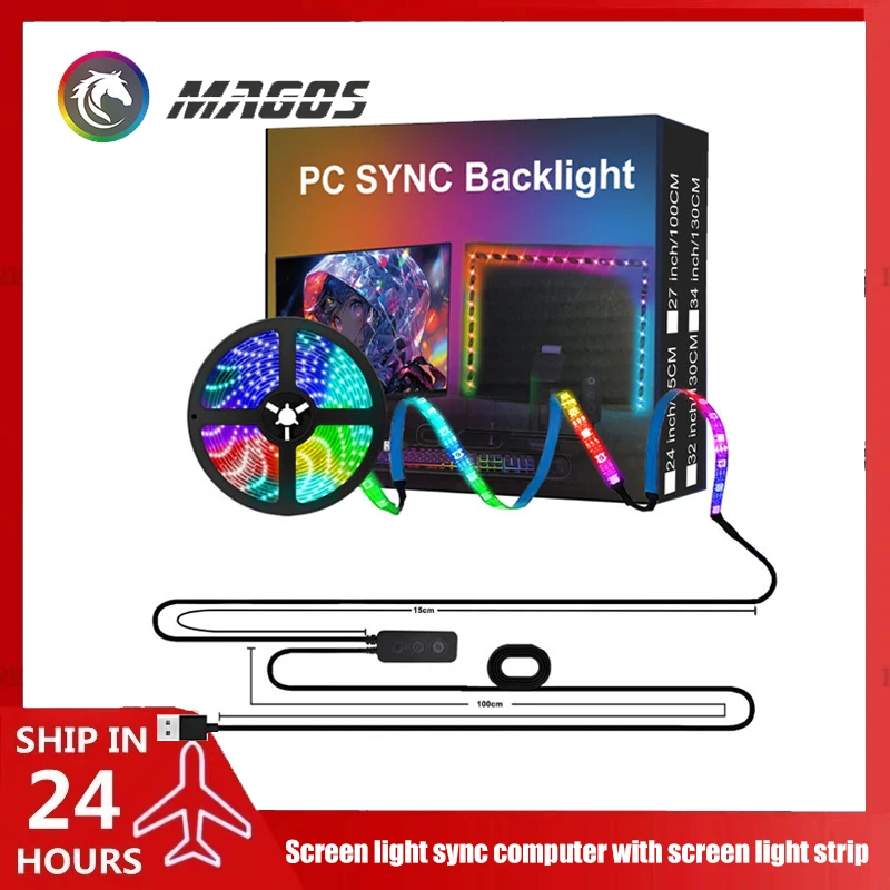Monitor de computador ambbilight luzes pc e-sports gamer tira rgb ambiente, display de computador desktop aura led 5v usb controle de software
