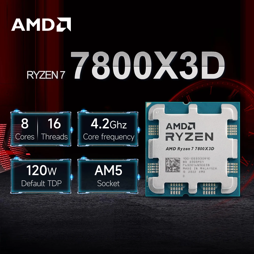 Novo processador amd ryzen 7 7800x3d l3 = 96m 5nm ddr5 4.2ghz 8 núcleos 16 threads r7 7800x3d 120w soquete de cpu para jogos am5 sem cooler