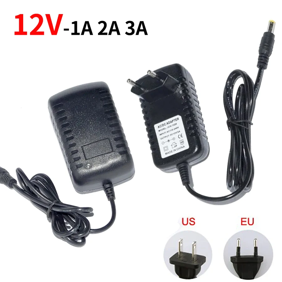 Transformador de fonte de alimentação de 12 volts, ac 110v 220v para dc 12v ue eua, adaptador de fonte, conversor de carregador dc12v 1a 2a 3a driver de led