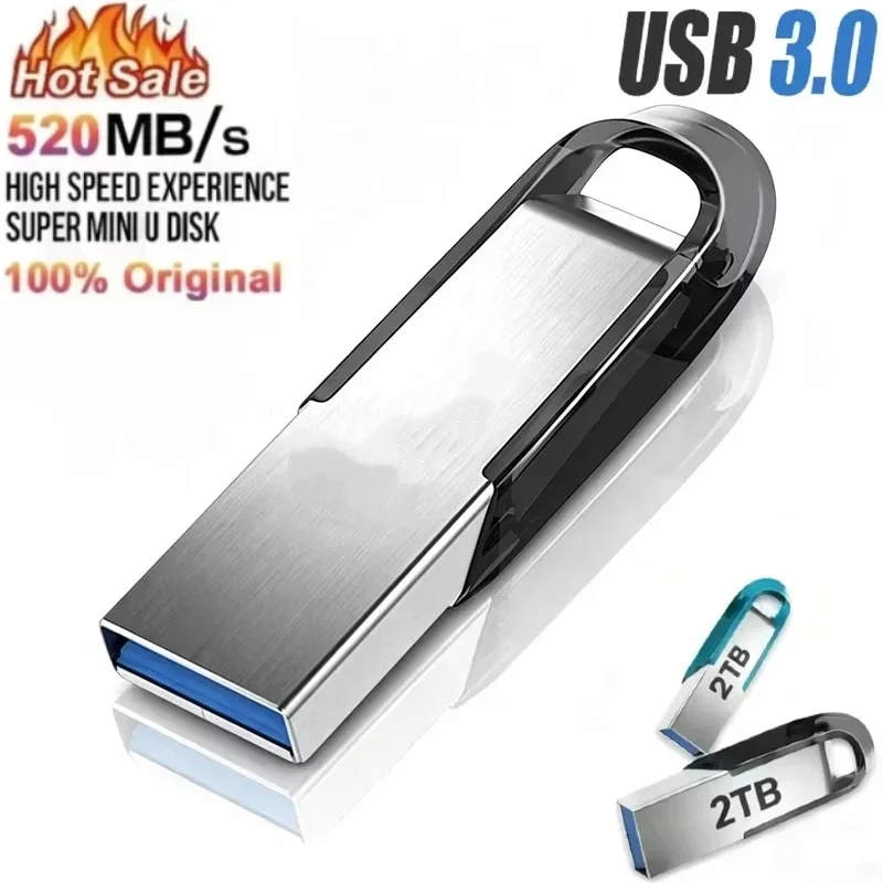 Pendrive USB de Alta Velocidade, Pen Drive Metálico de 2TB, Tipo-C, Memória Flash de 512GB, Armazenamento à Prova d'Água para Transferência de Dados de PC e Telefone