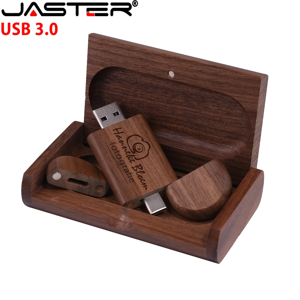 Pen Drives USB 3.0 de Madeira Tipo-C 128GB com Logotipo Grátis, Pen Drive Criativo para Brindes Corporativos, U Disk 64GB, Pen Drive de Bambu 32GB