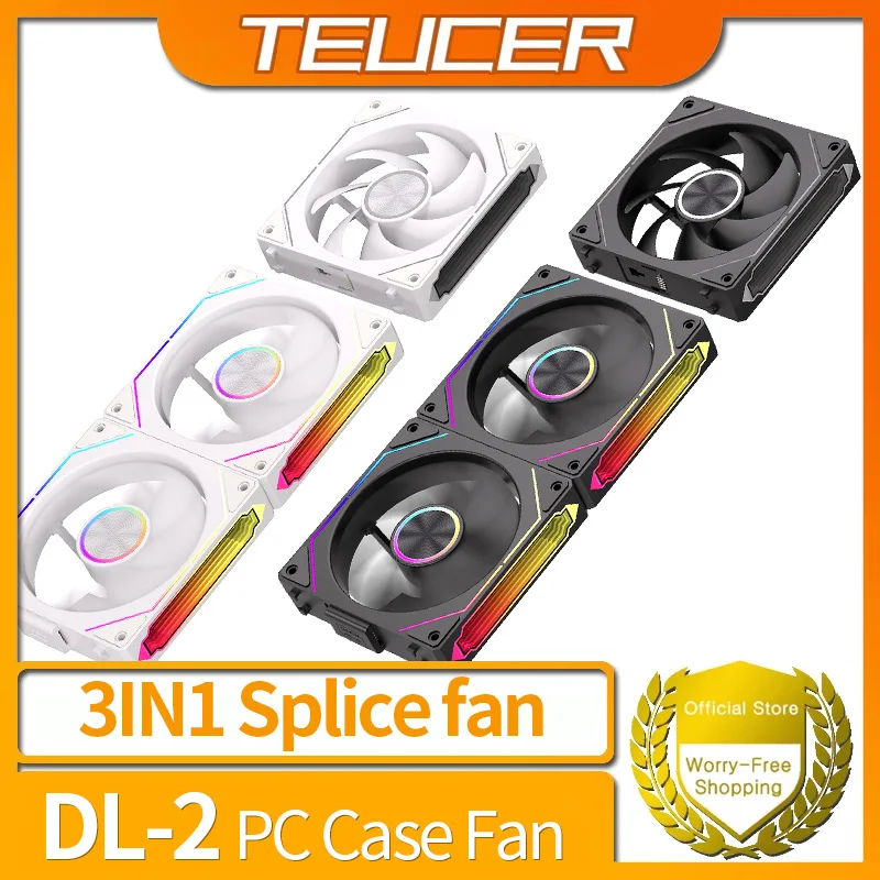 Ventoinha de Refrigeração ARGB Teucer DL-2 Modular Sem Fio Empilhável e Combinável 120mm 800-2000RPM PWM Silenciosa para Gabinete de PC Gamer e Resfriador de Água