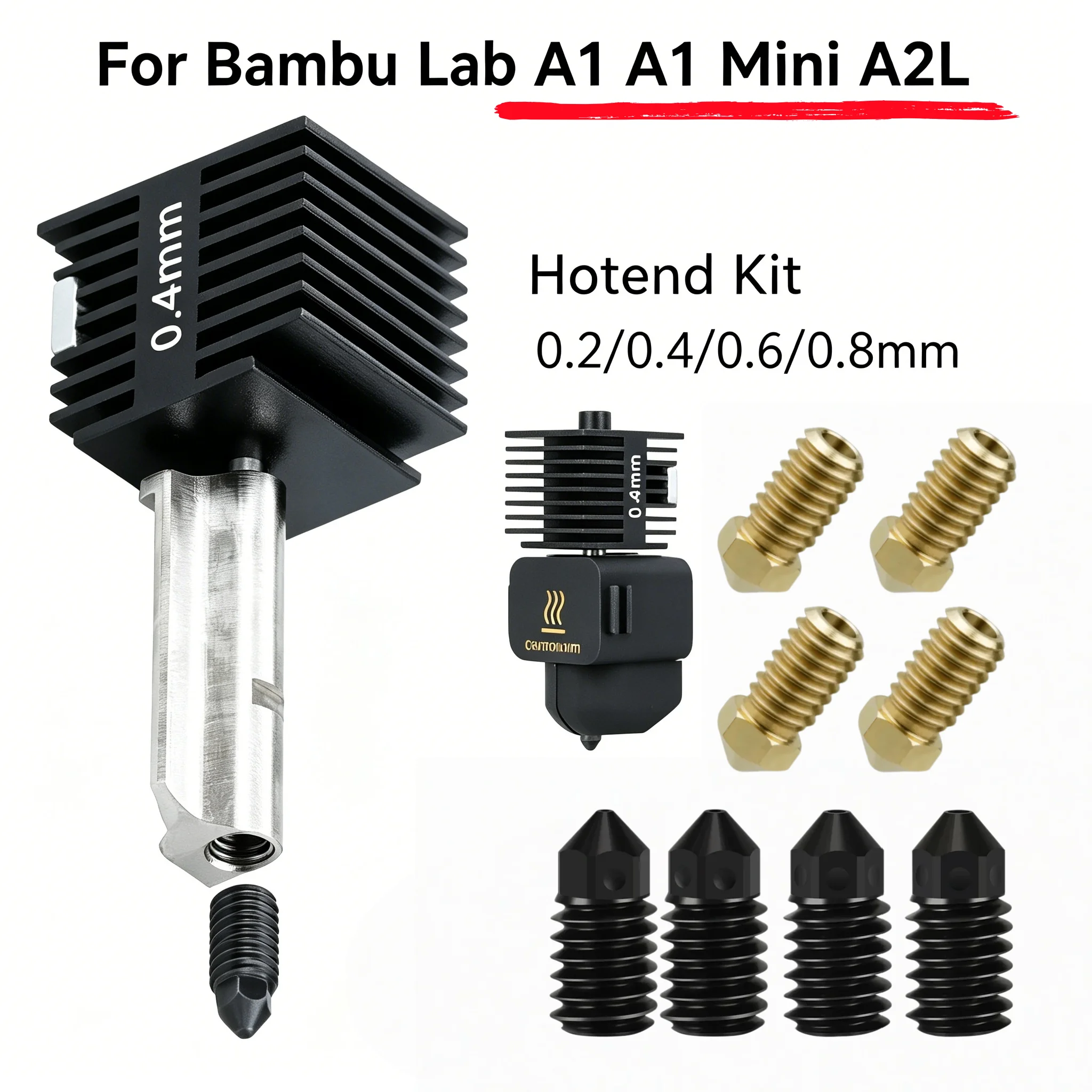 Kit Hotend de Aço Temperado para Bambu Lab A1/A1 Mini/A2L, Bico Hot End 0.2/0.4/0.6/0.8 para Peças de Atualização BambuLab A1 Mini A2L A1 Kit Hotend de Aço Temperado para Bambu Lab A1/A1 Mini/A2L, Bico Hot End 0.2/0.4/0.6/0.8 para Peças de Atualização BambuLab A1 Mini A2L A1