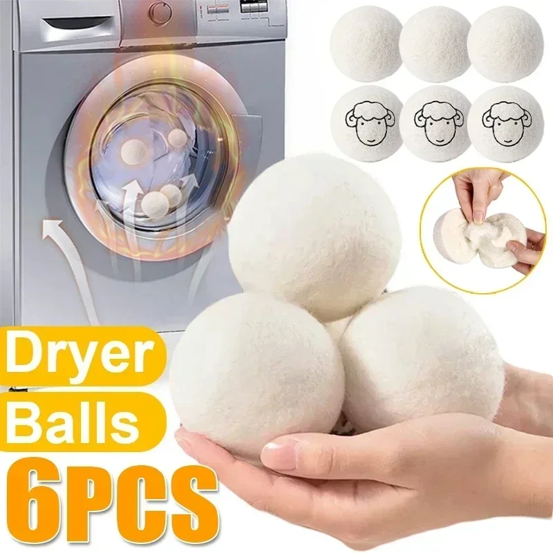 6 pçs reutilizáveis lã secador bolas roupas amaciante lavanderia velo secador bola kit casa roupas máquina de lavar 3/4/5/6/7cm